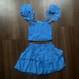 Blue Ruffled Two-Piece Set